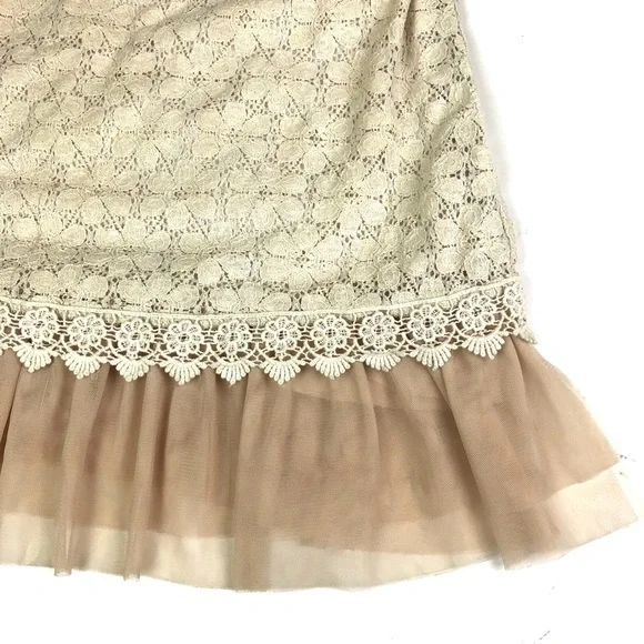 A'reve Women Large Dress Cream Blush Layered Lace Crochet Sleeveless Shift Boho - Picture 2 of 8